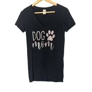 Victoria Secret Pink Dog Mom Black Glitter T-Shirt Size S